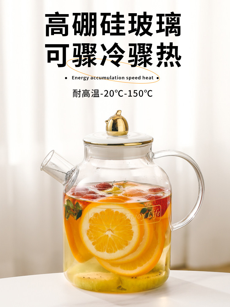 冷水壶玻璃耐高温家用大容量冷茶壶套装耐热沸水瓶白色单锅
