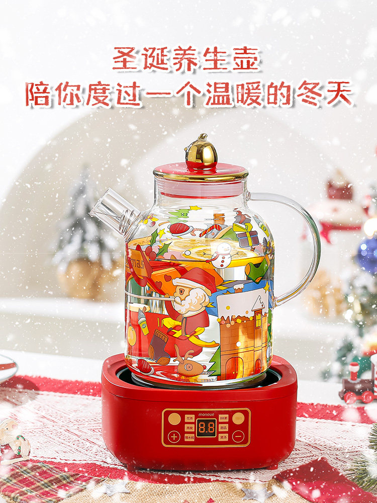 圣诞电陶瓷炉茶壶茶壶2025新水壶健康壶高硼硅酸盐玻璃茶具可爱