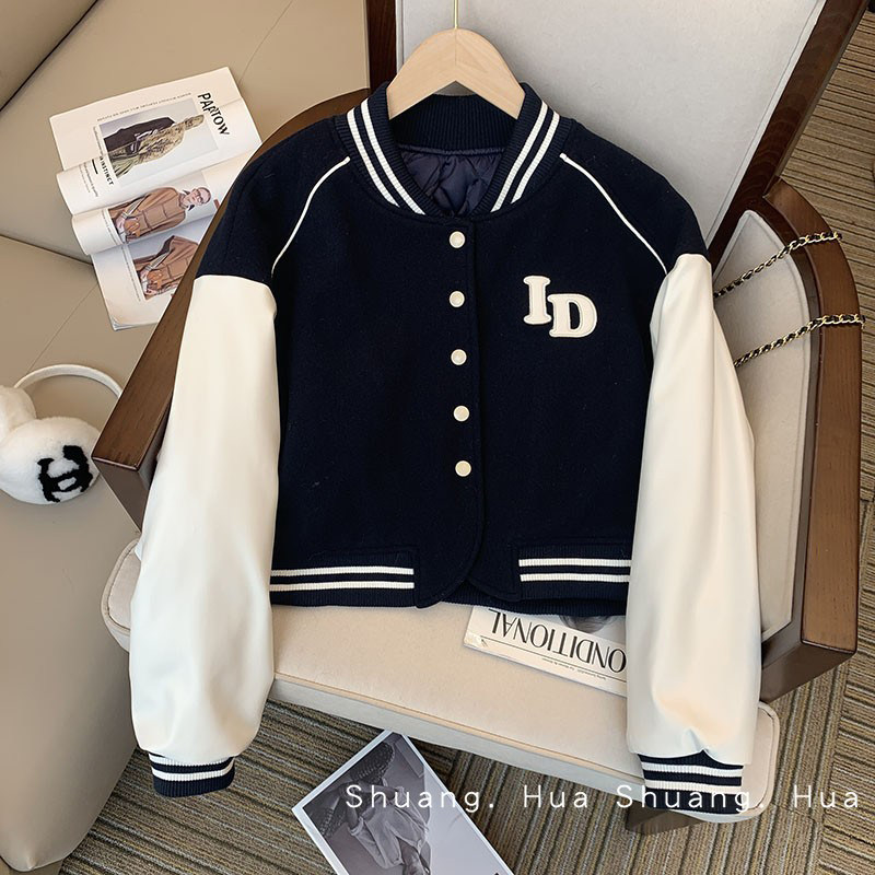 [ORIGINAL NICHE] PREPPY SUIT WOMENS WINTER 2024 NEW AGE REDUCTION THICKENED BASEBALL UNIFORM SHORT SKIRT TWO-PIECE SET