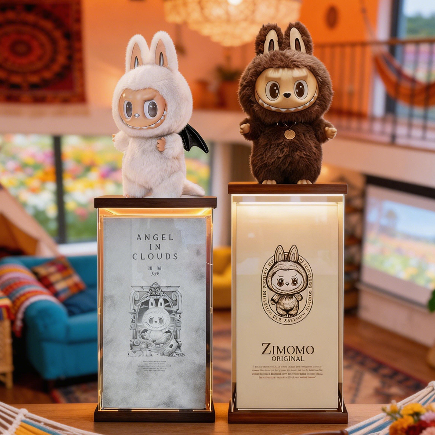 适用泡泡玛特zimomo labubu 大首领阴晴大天使罗马柱亚克力展示盒