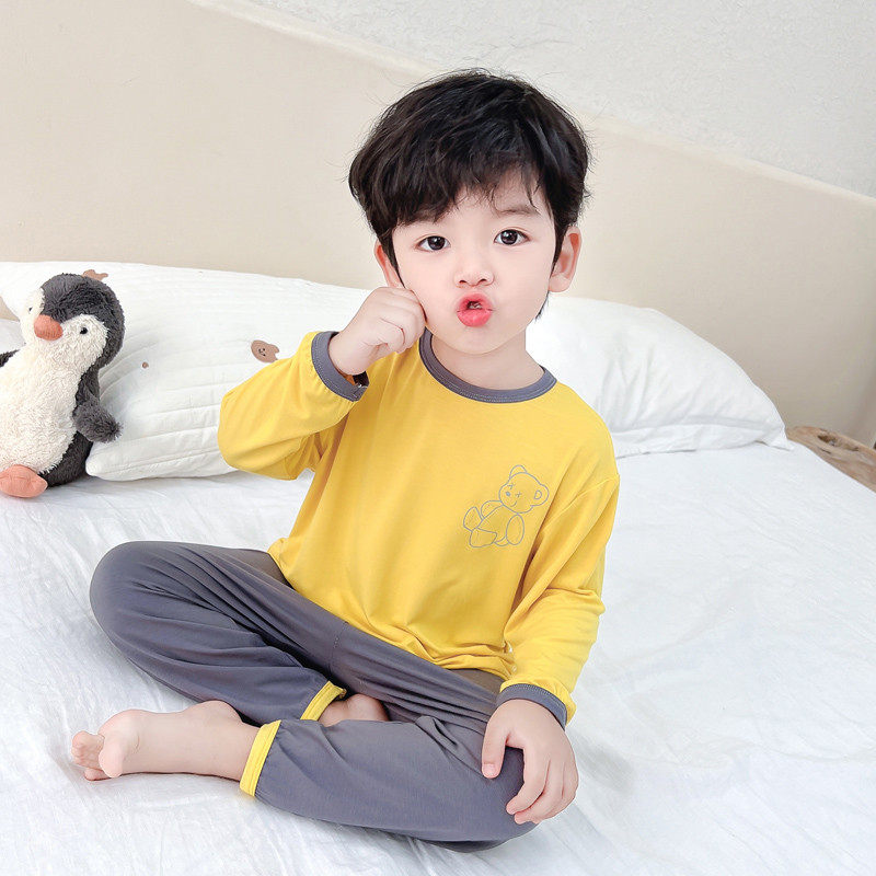 男童莫代尔睡衣春秋季卡通空调服小童男孩宝宝分体儿童薄款家居服
