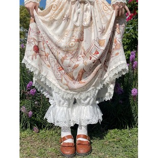 日系软妹秋冬Lolita松紧蕾丝花边南瓜裤加绒汉服打底灯笼裤甜美裤