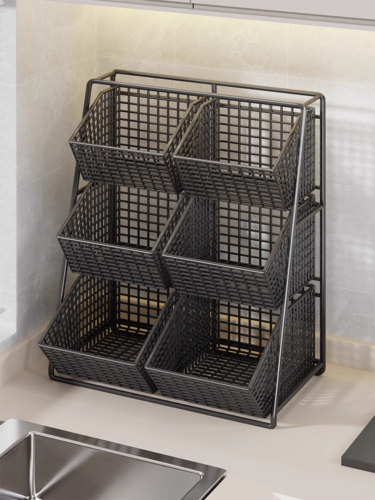 新款台面菜篮子置物架桌面多层菜架子小型储菜厨房姜葱蔬菜收纳筐