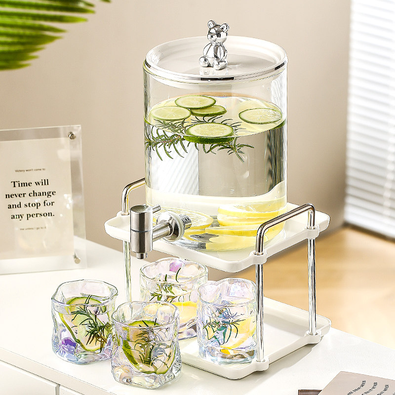 冷水壶带龙头家用大容量玻璃水壶水杯套装耐高温水具茶果汁饮料桶