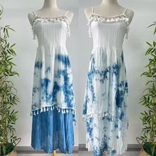 夏季吊带裙云南贵州手工扎染植物染裙子女夏连衣裙旅游中长裙
