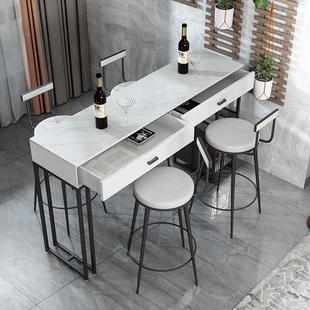 餐厅轻奢岩板吧台桌椅组合 咖啡厅创意隔断桌椅 家庭带抽屉高脚桌