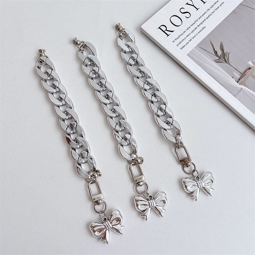 新款银色手机链diy蝴蝶结吊坠手机壳短款防摔防丢螺丝固定手定制