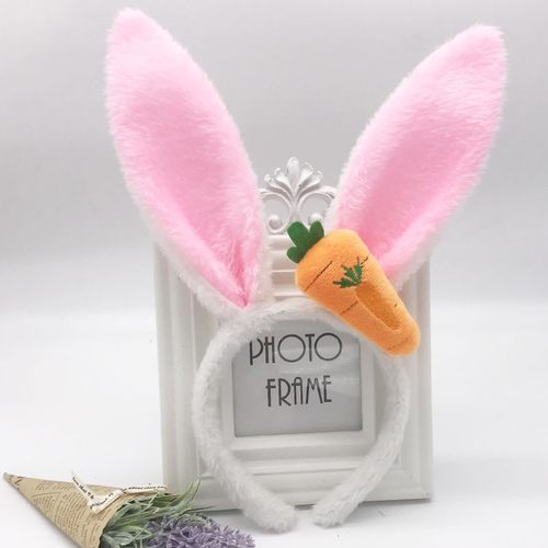 直销圣诞节毛绒兔耳朵加萝卜发箍万圣节日派对兔耳朵头饰品定制