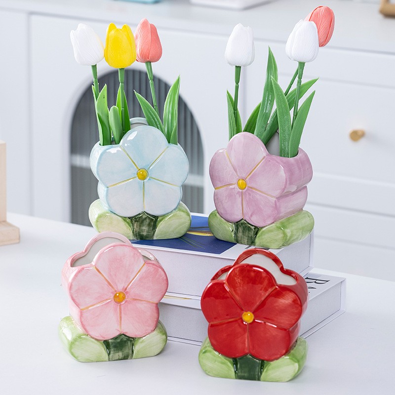 高温彩绘陶瓷花瓶客厅插花艺术餐桌玄关装饰品女生生日礼物定制