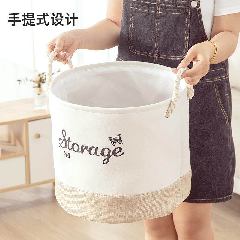 手工编织收纳筐清新亚麻带提手桌面收纳盒小衣物化妆品布艺收纳篮