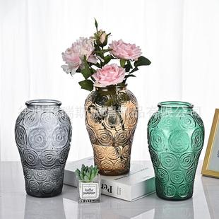 复古风格 新款 梅花玻璃花瓶客厅走廊台面插花装 饰彩色中式 古典花瓶