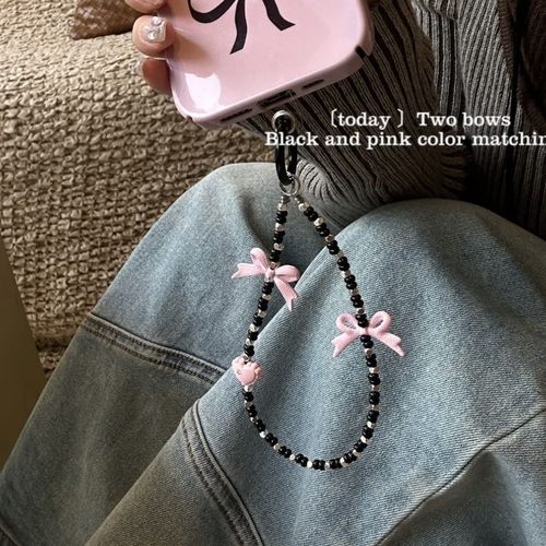 蝴蝶结ins珠珠串珠通用爱心ccd挂绳手链手机挂件链条挂链定制