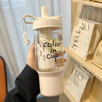 水杯女生高颜值大容量学生新款2025塑料杯双饮带茶隔车载吸管定制