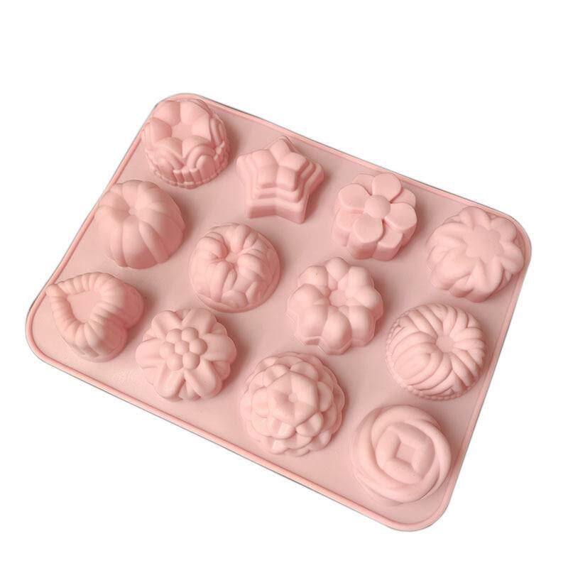 现货 12连玫瑰花冰格巧克力布丁凉粉肥皂蒸糕果冻模diy硅胶模具