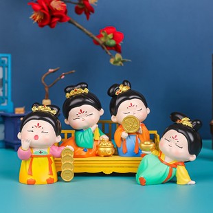 四大财女古风可爱唐仕女摆件国潮家居办公桌面装饰树脂文创小定制