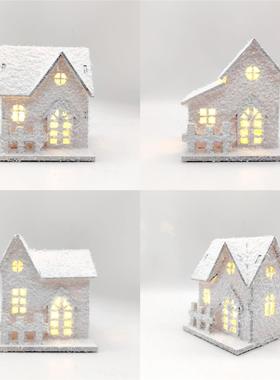 圣诞节木质工艺品木制发光雪花房子小木屋灯饰摆件橱窗桌面装饰品