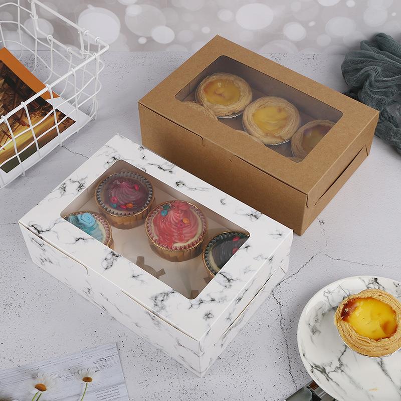 工厂6粒马芬盒开窗透明蛋挞盒烘焙包装杯子纸杯蛋糕盒送托