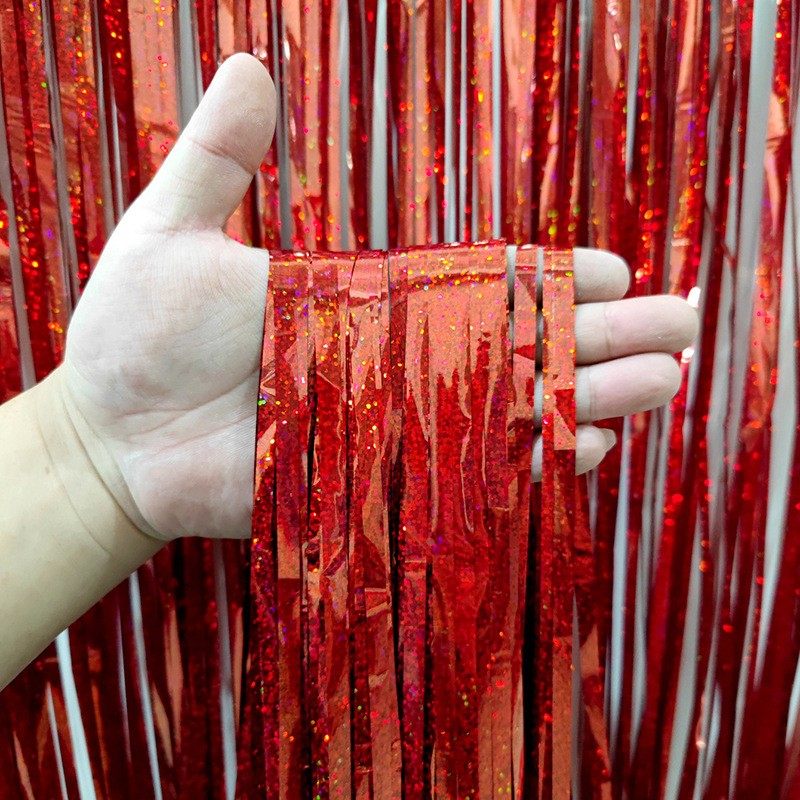 喜庆大红色雨丝帘创意反光亮片婚庆布置道具流苏门帘装饰道具定制