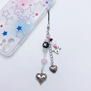 y2k千禧风甜酷辣妹传完爱心吊坠手机链小众个性 卡册挂饰U盘防定制