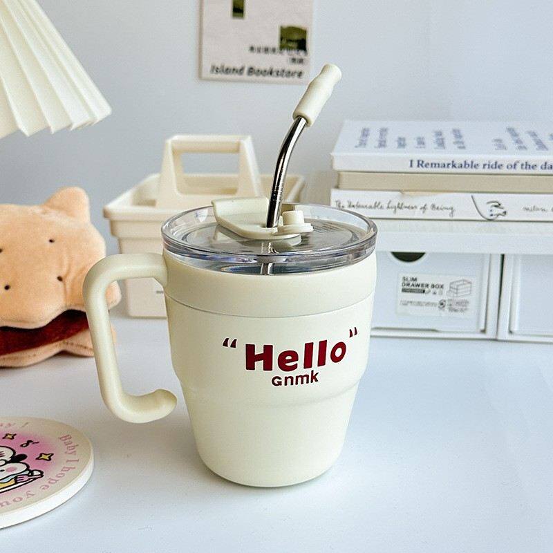 简约不锈钢保温杯女生高颜值随行咖啡杯便携办公室带吸管可爱杯子