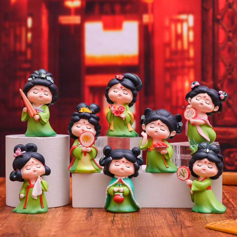 古风唐仕女ins唐宫夜梦汉服娃娃树脂模型公仔手办车摆桌面装定制