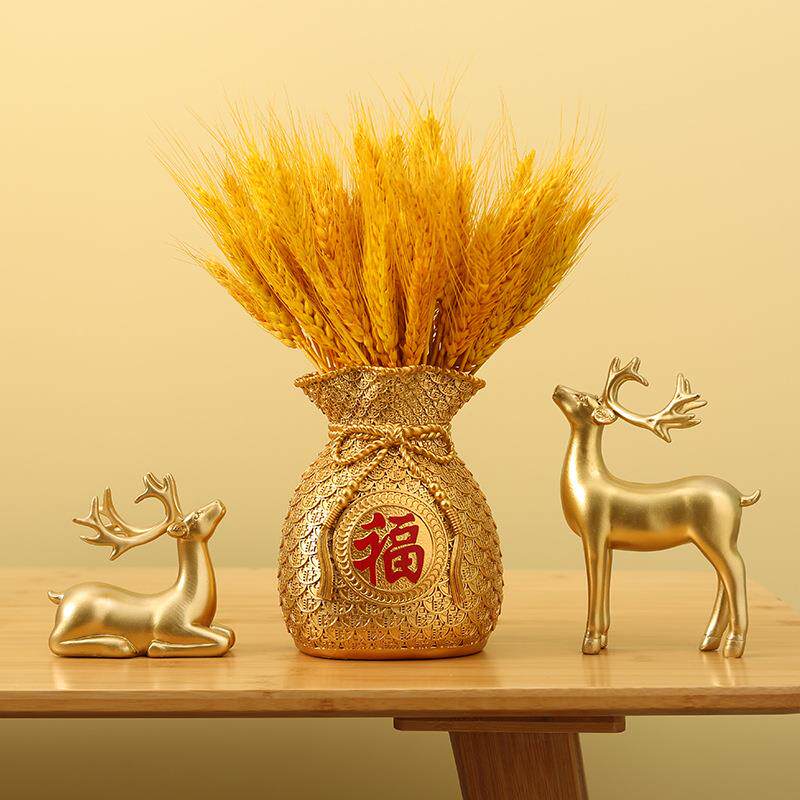客厅招财福袋麦穗干花摆件办公室新居开业礼物玄关酒柜电视柜装饰