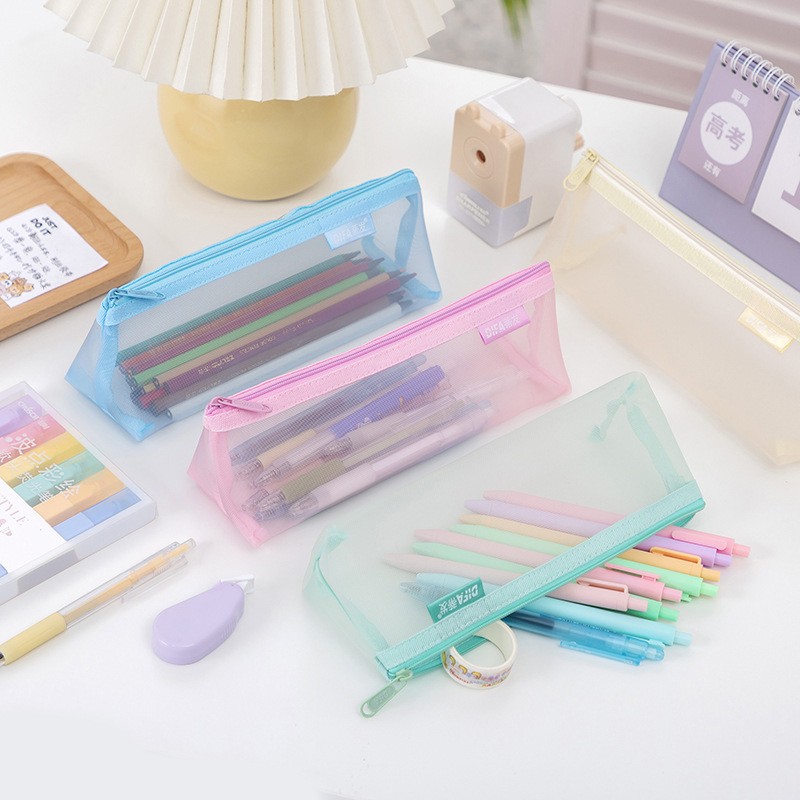 色立体大容量文具袋透明网纱笔袋铅笔袋考场用收纳笔袋学习用品定制