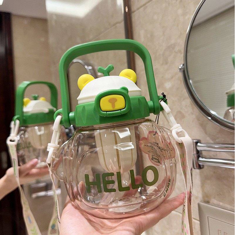 网红可爱大肚杯女夏季便携小熊吸管水杯高颜值学生大容量儿童水壶