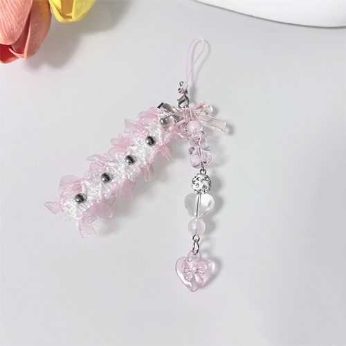 日系ins蕾丝布艺爱心串珠手机链条吊坠少女心包包相机钥匙扣定制