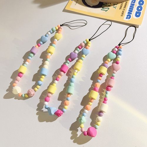 小清新彩色爱心手腕绳珠珠链条便捷手机挂绳通用手机壳钥匙扣定制