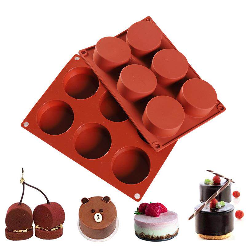 6连圆柱形硅胶蛋糕模具DIY巧克力果冻布丁饼干面包慕斯冰格模具