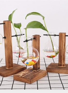 木架铁艺玻璃瓶水培植物容器摆件创意北欧家居装饰品办公客厅定制