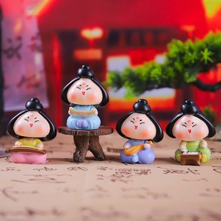 唐妞驾到琴棋书画摇头摆件桌面汽车中控国潮风趣味装饰品直销定制