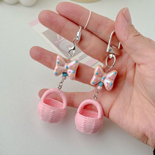 原创可爱蝴蝶结包包挂件卡通小篮子手机链百搭串珠挂件钥匙扣定制