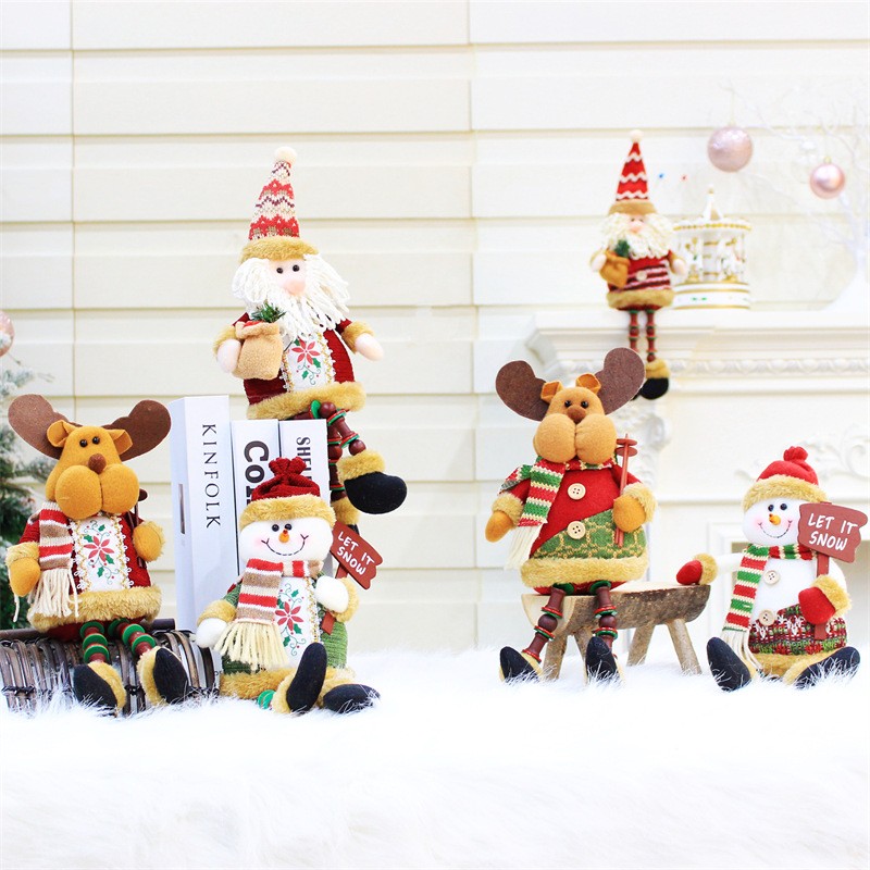 圣诞节装饰品针织雪人摆件坐姿圣诞老人娃娃公仔Christmas do定制