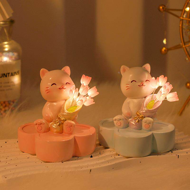 小猫咪郁金香小夜灯diy手工生日礼物女生闺蜜送女朋友女孩高级感