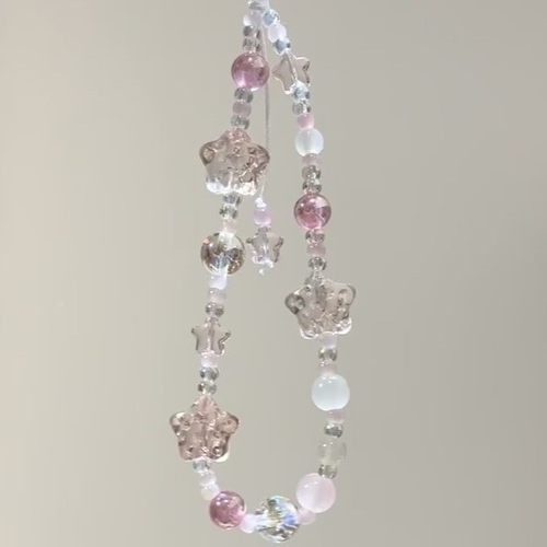 原创冰透粉星星串珠手机链ccd挂绳相机挂饰小清新防丢绳钥匙定制