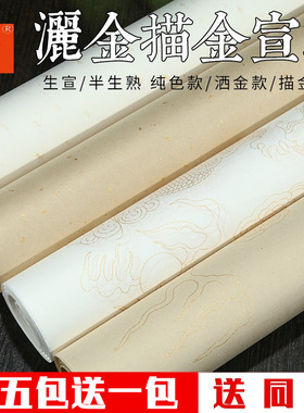 徽韵天宣阁安徽白色仿古洒金描金龙生宣纸半生半熟四尺六尺对开毛笔书法国画考级创作作品纸练字纸考试专用纸