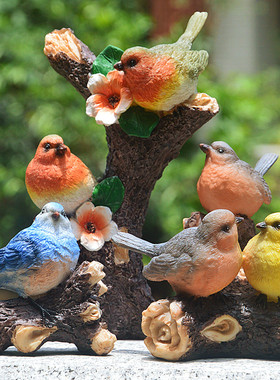 家居装饰品新中式客厅博古架酒柜隔断摆件树脂工艺品小鸟模型