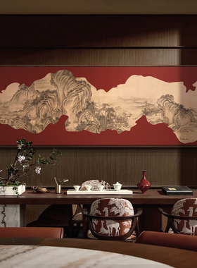 新中式别墅客厅高档大气装饰画办公室千载山河图背景墙上大幅挂画