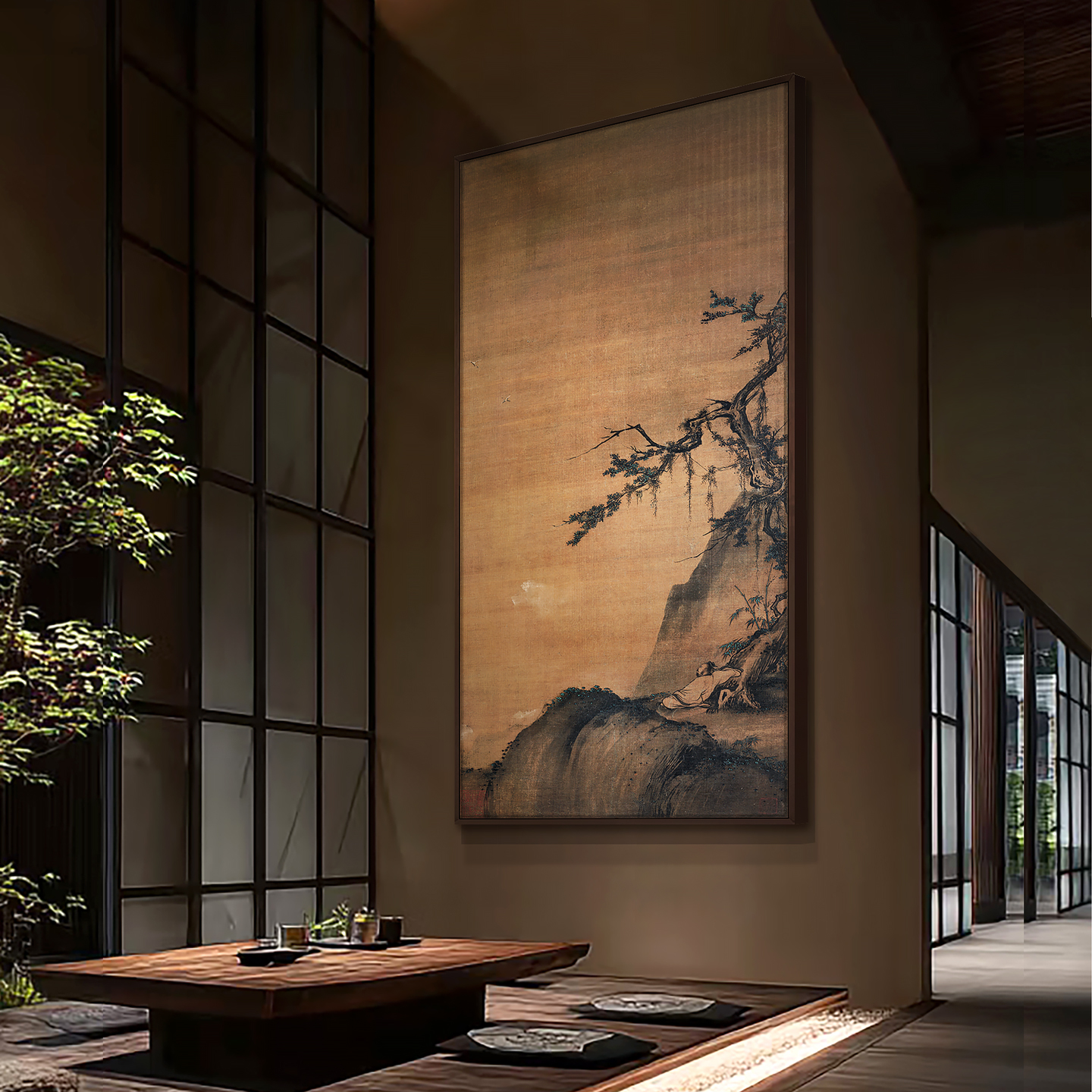 新中式茶室走廊过道背景墙挂画酒店餐馆玄关秋景山水艺术装饰画图片