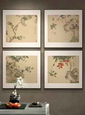 新中式酒店餐厅装饰画玄关花鸟图多联国画客厅高级感背景墙挂画