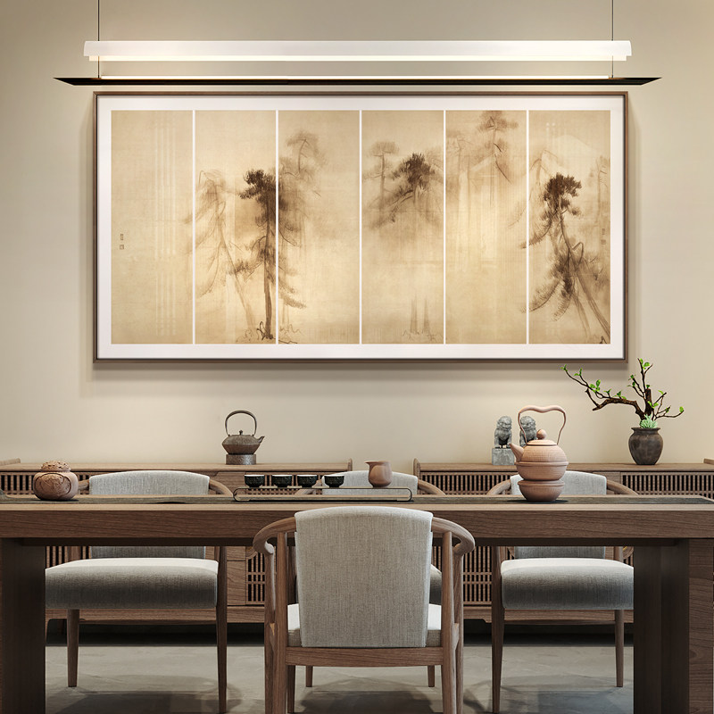 新中式茶室禅意松风雅韵装饰画办公室松树高档大气背景墙大幅挂画