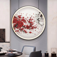 新中式玄关圆形梅花立体led发灯实物装饰画别墅餐厅客厅带灯挂画