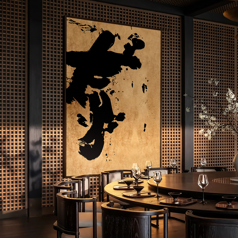 新中式酒店餐厅包厢书法字画挂画民宿茶室禅意水墨艺术抽象装饰画图片