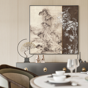 新中式迎客松浮雕餐厅装饰画入户玄关过道背景墙挂画立体客厅壁饰