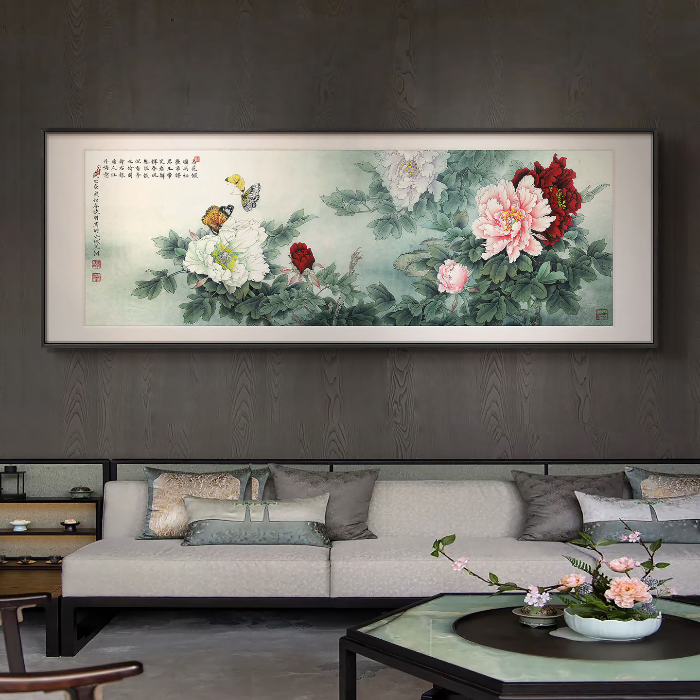 新中式牡丹花开富贵客厅沙发背景墙装饰画民宿茶室餐厅艺术挂画图片