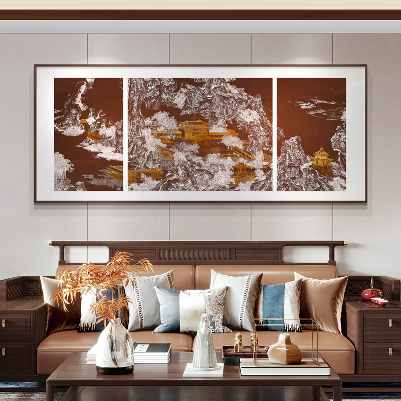 客厅沙发背景墙壁画酒店餐厅山水风景浮雕立体装饰画别墅中堂挂画_虎窝淘