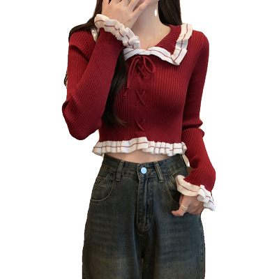 娃娃领毛衣女修身打底针织衫上衣