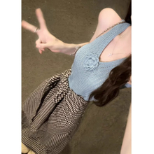 法式镂空立体花朵v领针织吊带背心女夏外穿辣妹修身美背无袖上衣